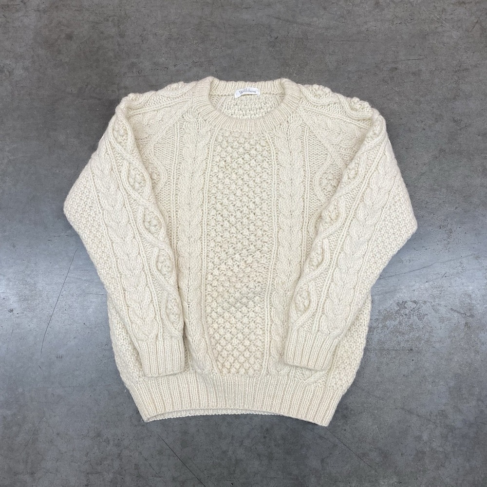 Vintage World‎ Cherry Cream Cable Knit Fisherman Sweater Women's M